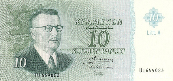 10 марок 1963 года. Финляндия. р104а(13)