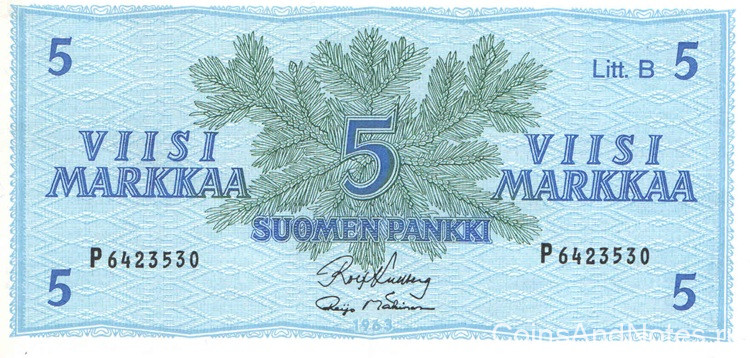 5 марок 1963 года. Финляндия. р106Аа(29) 5 марок 1963 года. Финляндия. р106Аа(29)