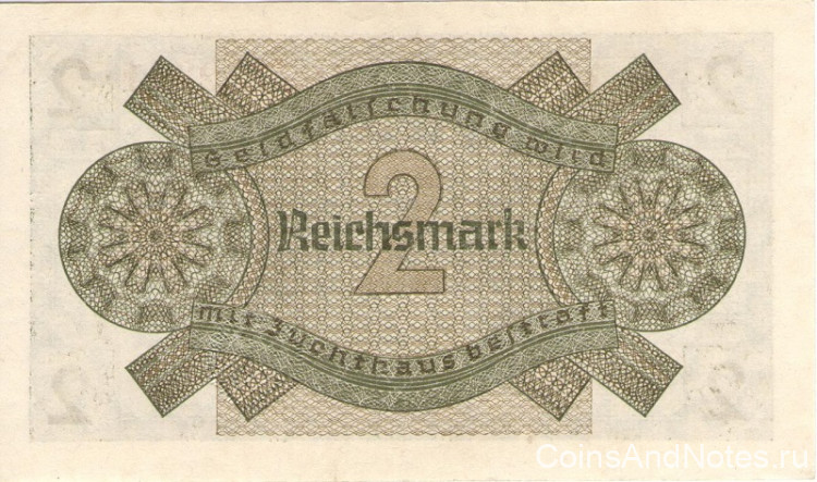 ​​2 рейхсмарки 1940-1945 годов. Германия. Оккупированные территории. рR137а