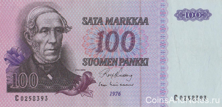 100 марок 1976 года. Финляндия. р109а(58)
