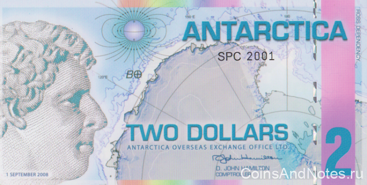 2 доллара 2008 года. Антарктика. 2-2008