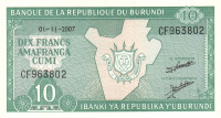 10 франков 2007 года. Бурунди. р33е