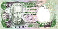 Банкнота 200 песо 1992 года. Колумбия. р429A