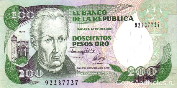 200 песо 1992 года. Колумбия. р429A