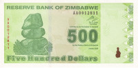 Банкнота 500 долларов 2009 года. Зимбабве. р98