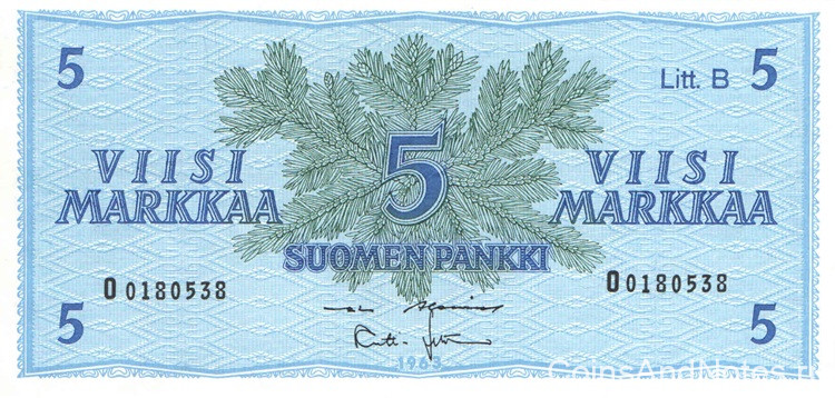 5 марок 1963 года. Финляндия. р106Аа(39)