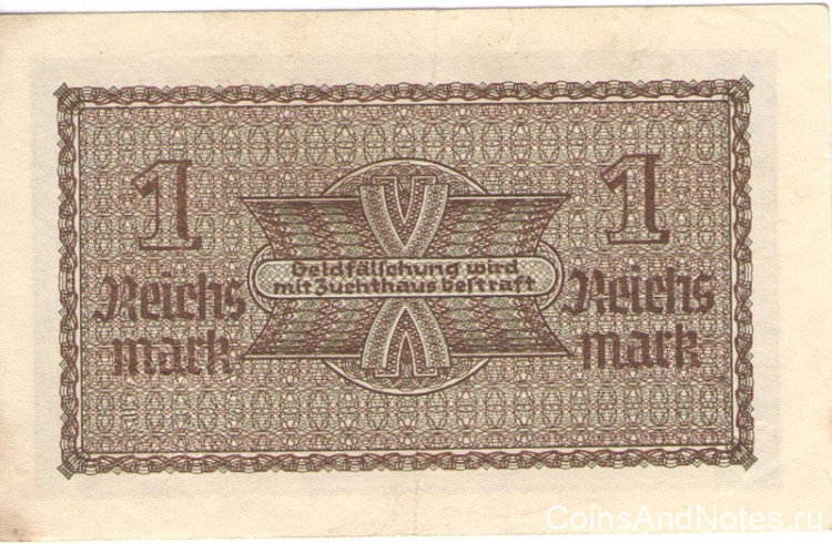 1 рейхсмарка 1940-1945 годов. Германия. Оккупированные территории. рR136а