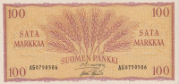 Банкнота 100 марок 1957 года. Финляндия. р97а(13)