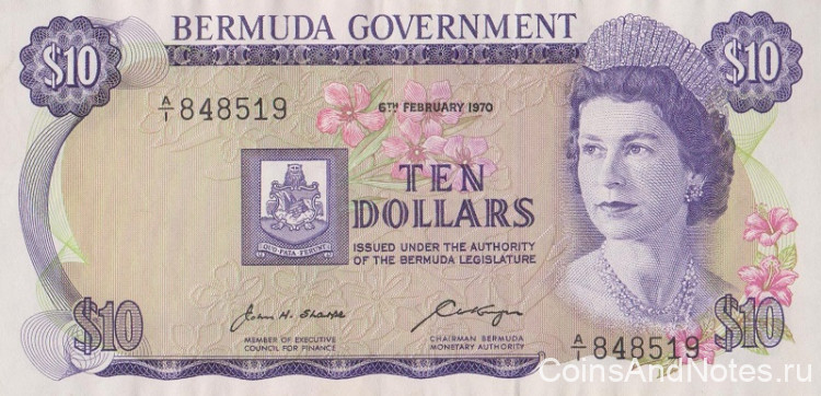 10 долларов 1970 года. Бермудские острова. р25