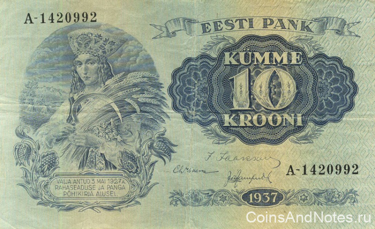 10 крон 1937 года. Эстония. р67