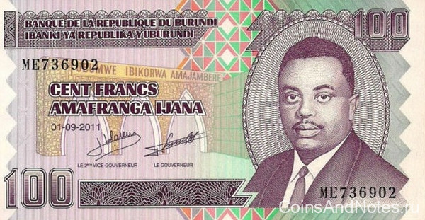 100 франков 2011 года. Бурунди. р44b