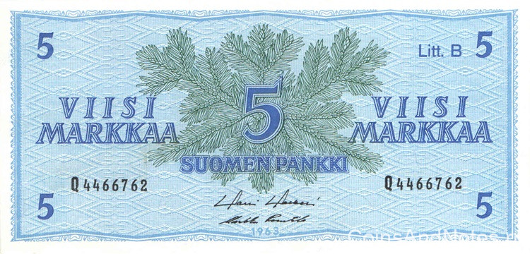 5 марок 1963 года. Финляндия. р106Аа(41) 5 марок 1963 года. Финляндия. р106Аа(41)