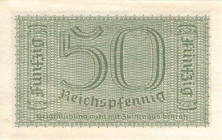 50 рейхспфеннигов 1940-1945 годов. Германия. Оккупированные территории. рR135