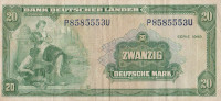 Банкнота 20 марок 1949 года. ФРГ. р17а