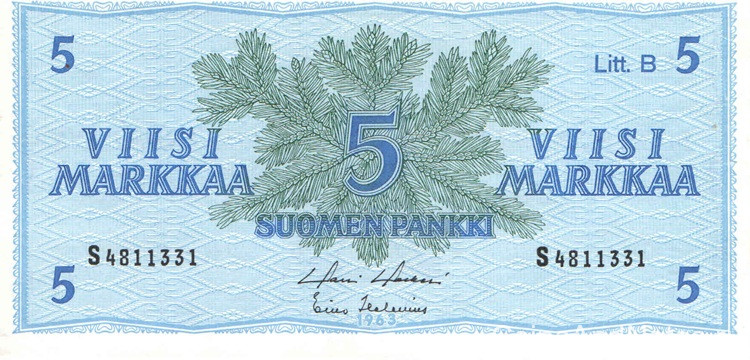 5 марок 1963 года. Финляндия. р106Аа(43) 5 марок 1963 года. Финляндия. р106Аа(43)