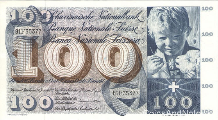100 франков 24.01.1972 года. Швейцария. р49n(3)