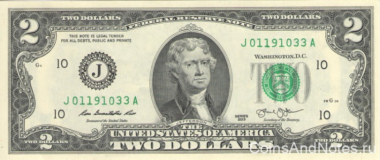 2 доллара 2013 года. США. р538(J)