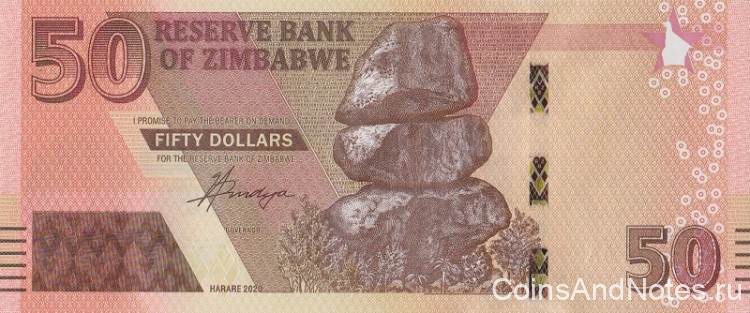50 долларов 2020 года. Зимбабве. р new