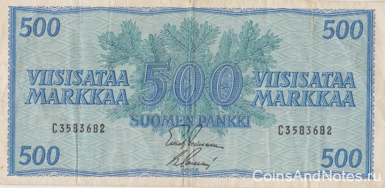 500 марок 1956 года. Финляндия. р96а(12)