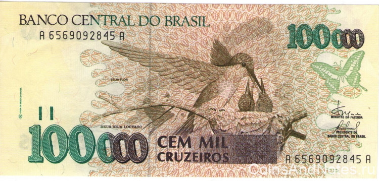 100 000 крузейро 1992-1993 годов. Бразилия. р235d