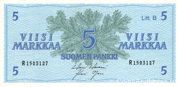 5 марок 1963 года. Финляндия. р106Аа(46) 5 марок 1963 года. Финляндия. р106Аа(46)