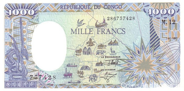 1000 франков 1992 года. Конго. р11