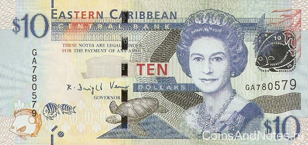 10 долларов 2016 года. Карибские острова. р52b