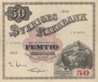 Банкнота 50 крон 1959 года. Швеция. р47а