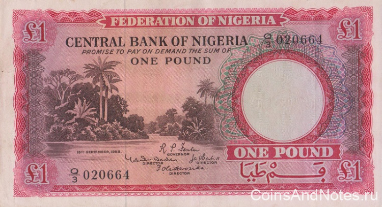 1 фунт 1958 года. Нигерия. р4