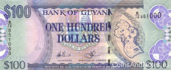 100 долларов 2005-2012 годов. Гайана. р36b(1)