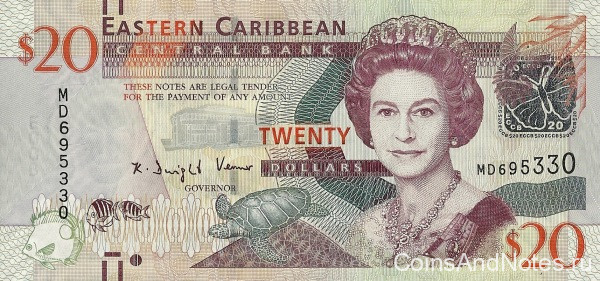 20 долларов 2012 года. Карибские острова. р53а