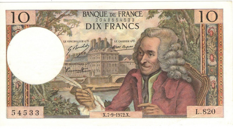 10 франков 07.09.1972 года. Франция. р147