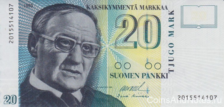 20 марок 1993 года. Финляндия. р122(3)