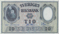 Банкнота 10 крон 1957 года. Швеция. р43е