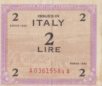 Банкнота 2 лиры 1943 года. Италия. рM11b