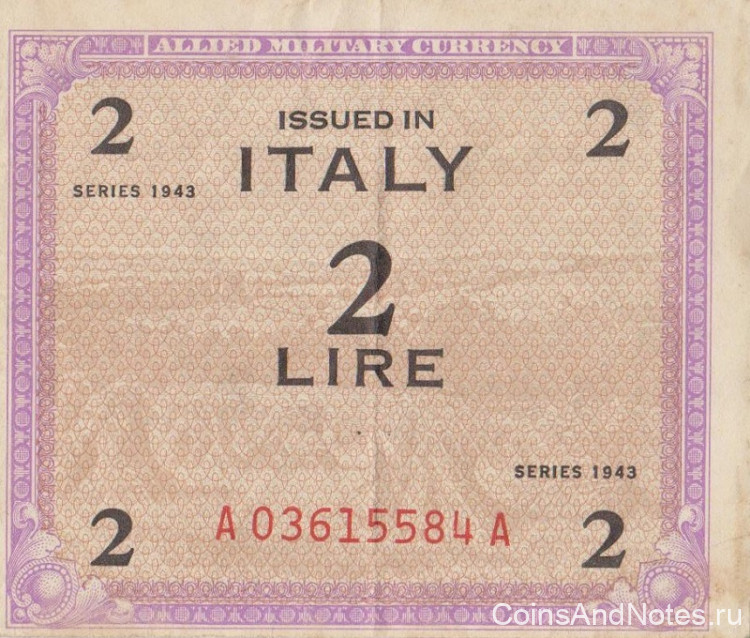 2 лиры 1943 года. Италия. рM11b
