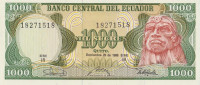 Банкнота 1000 сукре 1986 года. Эквадор. р125а