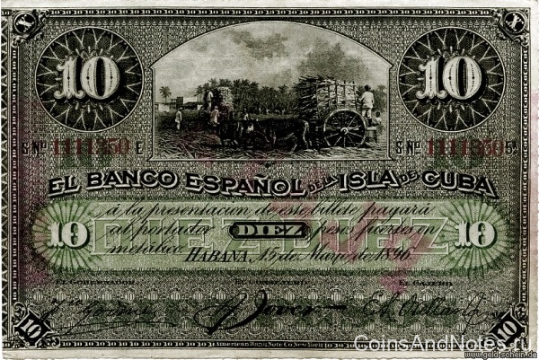 10 песо 15.05.1896 года. Куба. р49d