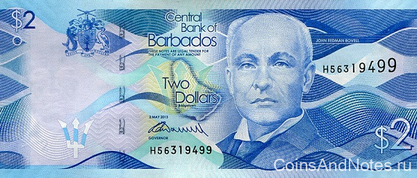 2 доллара 2013 года. Барбадос. р73