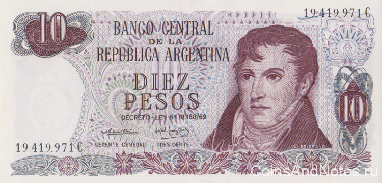 10 песо 1973-1976 годов. Аргентина. р295(1)