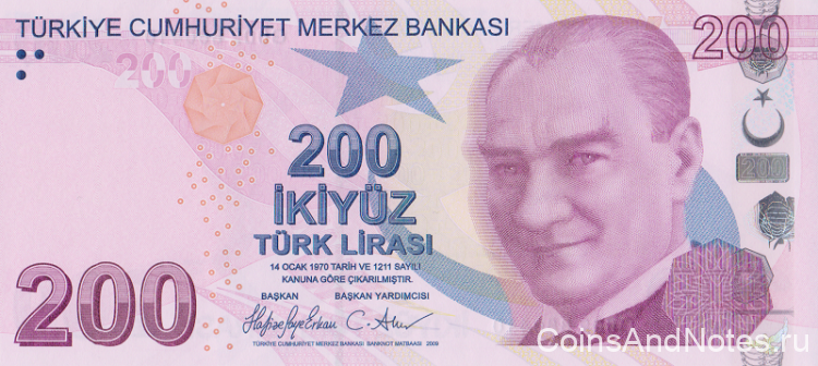 200 лир 2009 года. Турция. р227f