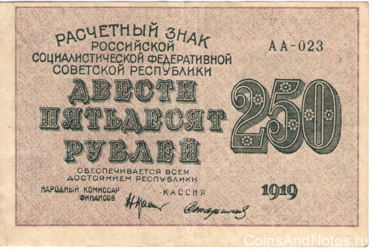 250 рублей 1919года. РСФСР. р102а(9)