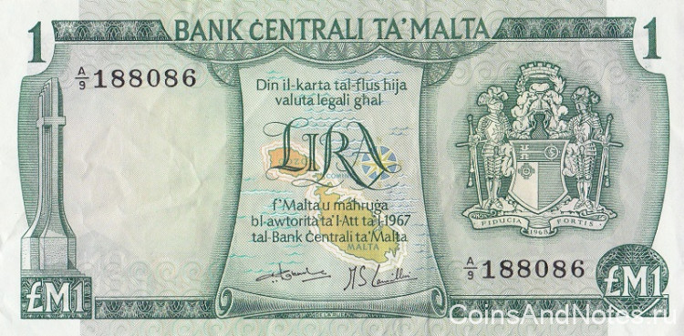 1 лира 1967 (1973) года. Мальта. р31а