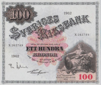 Банкнота 100 крон 1962 года. Швеция. р48d