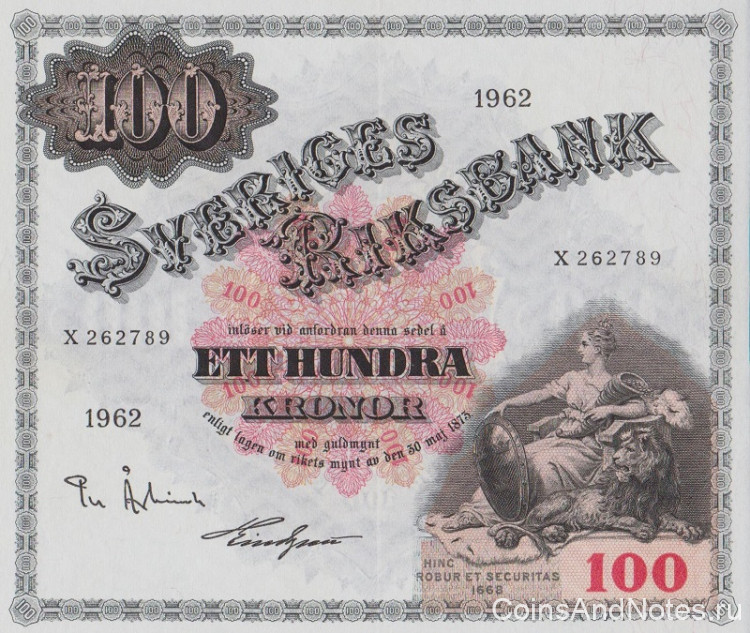 100 крон 1962 года. Швеция. р48d