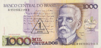 Банкнота 1 новый крузадо 1989 года. Бразилия. р216а