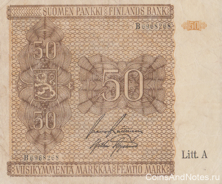 50 марок 1945 года. Финляндия. р79(6)