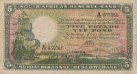 Банкнота 5 фунтов 1943 года. ЮАР. р86b