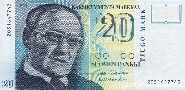 20 марок 1993 года. Финляндия. р122(8)