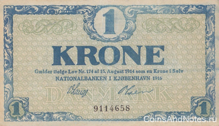 1 крона 1916 года. Дания. р12а